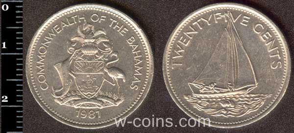 Монета Багамські острови 25 центів 1981