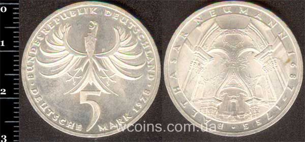 Монета Німеччина 5 марок 1978