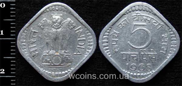 Монета Індія 5 пайс 1968