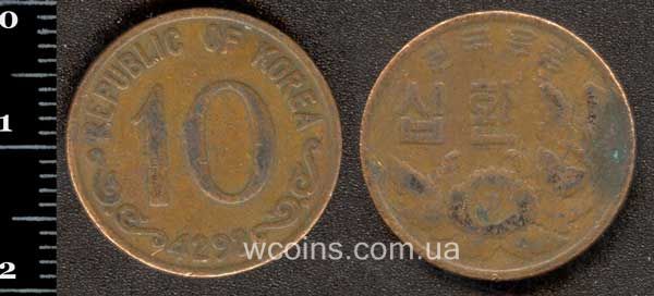 Монета Південна Корея 10 хван 1959