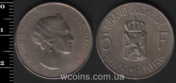 Монета Люксембург 5 франків 1962