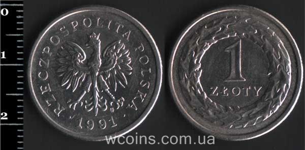Монета Польща 1 злотий 1991
