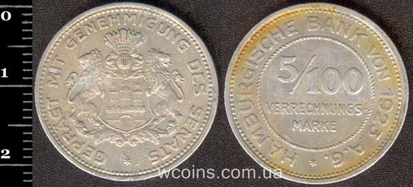 Монета Німеччина - нотгельди 1914 - 1924 5/100 марки 1923
