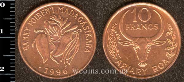 Coin Madagascar 10 francs 1996