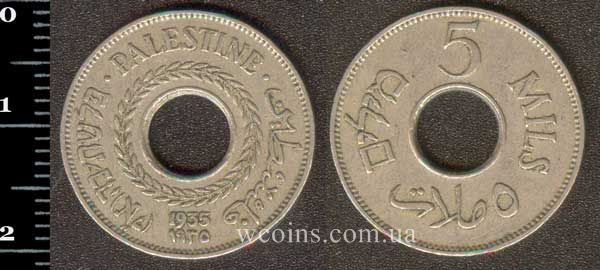 Монета Палестина 5 мілс 1935