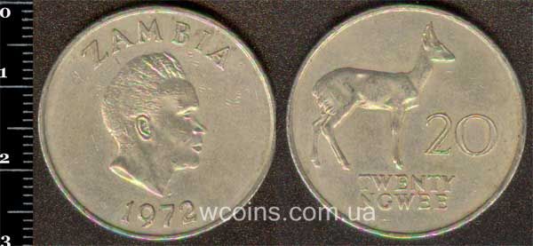 Монета Замбія 20 нгве 1972
