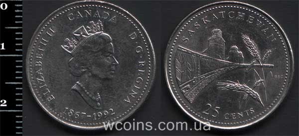 Монета Канада 25 центів 1992