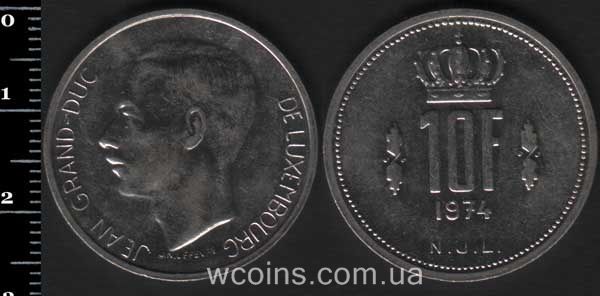 Монета Люксембург 10 франків 1974