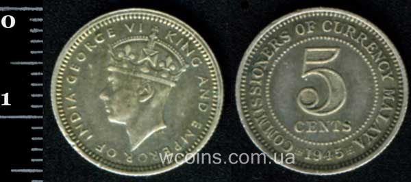 Монета Малайзія 5 центів 1945
