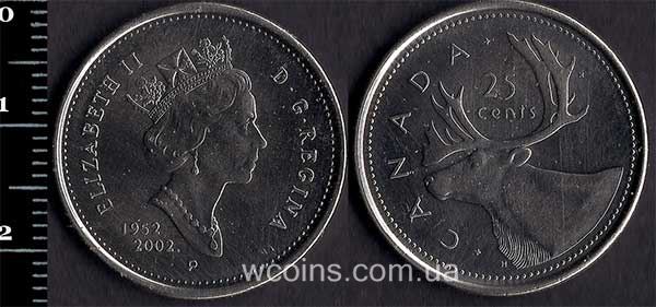 Монета Канада 25 центів 2002