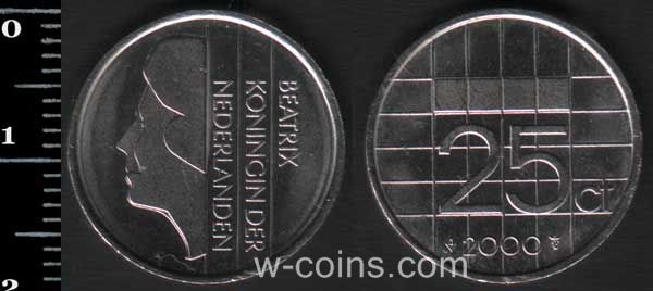 Монета Нідерланди 25 центів 2000