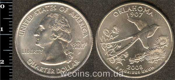 Монета США 25 центів 2008 Оклахома