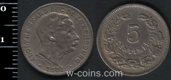Монета Люксембург 5 сантомів 1901