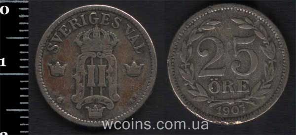 Монета Швеція 25 ере 1907