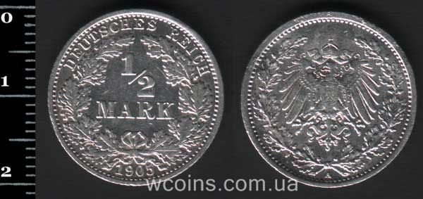 Монета Німеччина 1/2 марки 1905