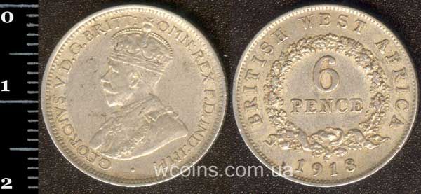 Coin British West Africa 6 pence 1918