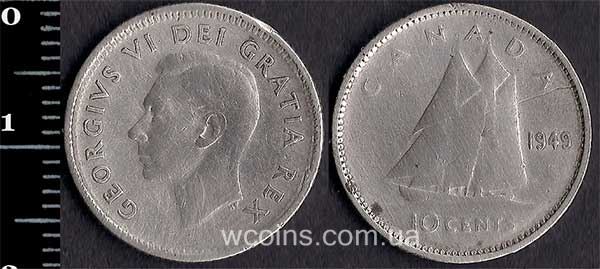 Монета Канада 10 центів 1949