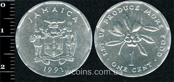Монета Ямайка 1 цент 1991