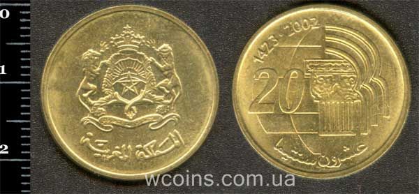 Монета Марокко 20 сантимат 2002
