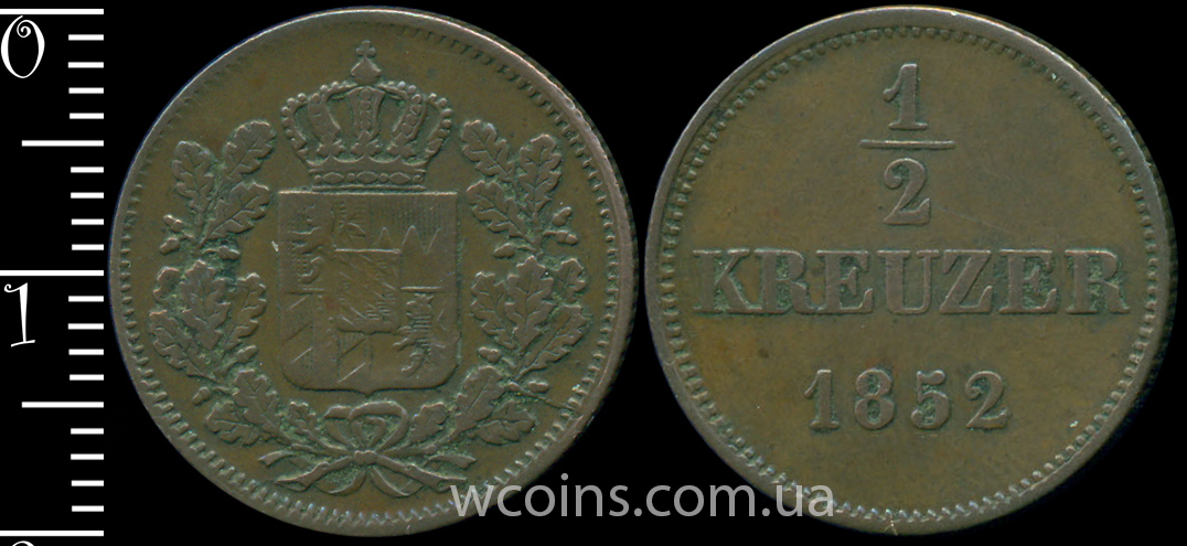 Монета Баварія 1/2 крейцера 1852
