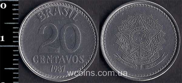 Монета Бразілія 20 сентаво 1987