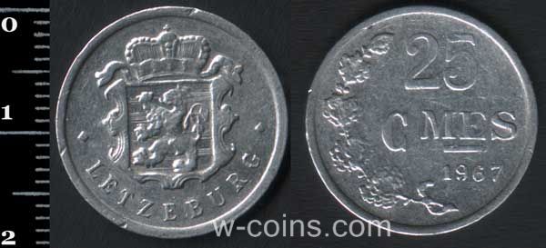 Монета Люксембург 25 сантимів 1967