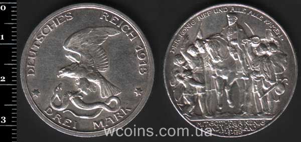 Монета Пруссія 3 марки 1913