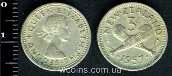 Coin New Zealand 3 pence 1957