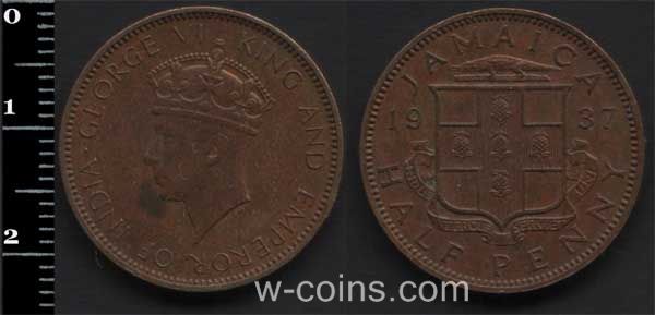 Монета Ямайка 1/2 пенні 1937