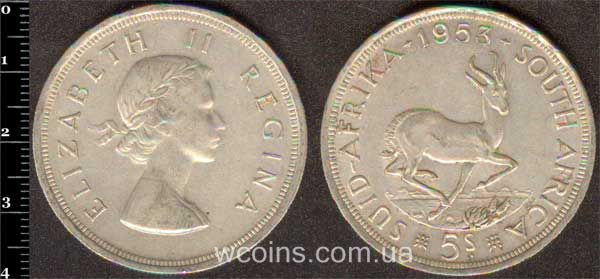 Coin South Africa 5 shillings 1953