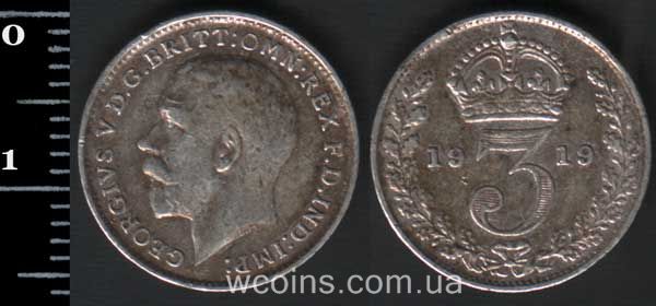 Монета Великобританія 3 пенса 1919