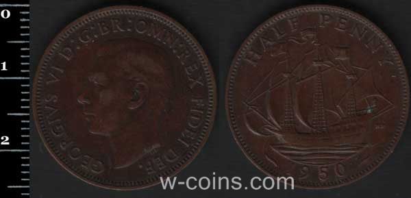 Монета Великобританія 1/2 пенні 1950