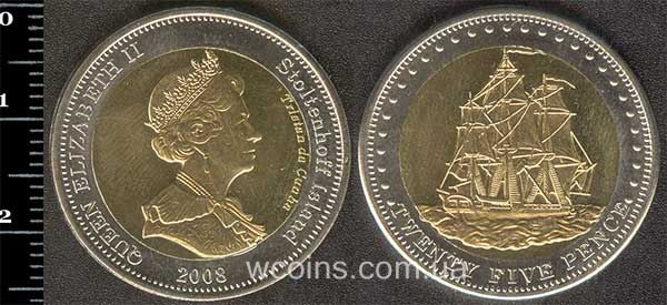 Монета Тристан-да-Кунья 25 пенсів 2008