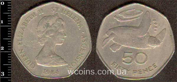 Монета Святої Єлени та Вознесіння О-ви 50 пенсів 1984