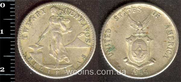 Монета Філіппіни 20 сентаво 1944