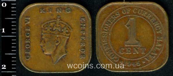 Монета Малайзія 1 цент 1945