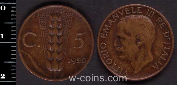 Монета Італія 5 чентезимо 1920