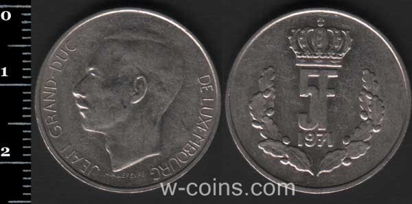 Монета Люксембург 5 франків 1971