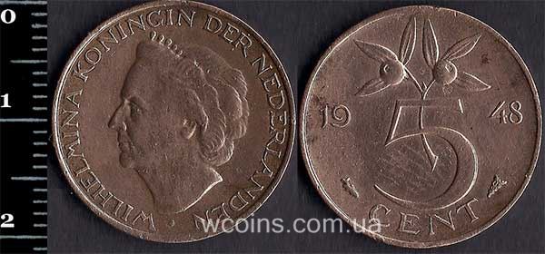 Монета Нідерланди 5 центів 1948