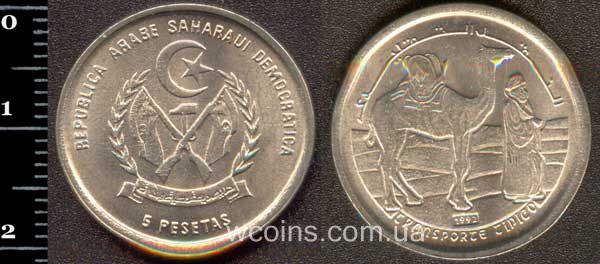 Монета Західна Сахара 5 песет 1992