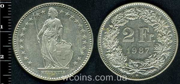 Монета Швейцарія 2 франка 1987