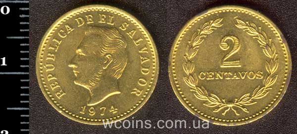 Монета Сальвадор 2 cентаво 1974