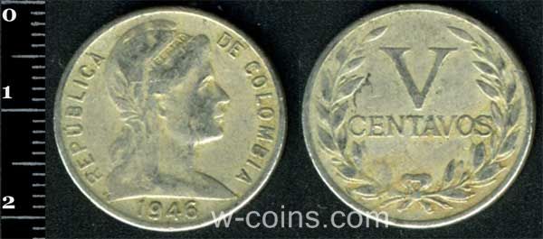 Монета Колумбія 5 сентаво 1946