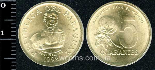 Монета Парагвай 5 гуарані 1992