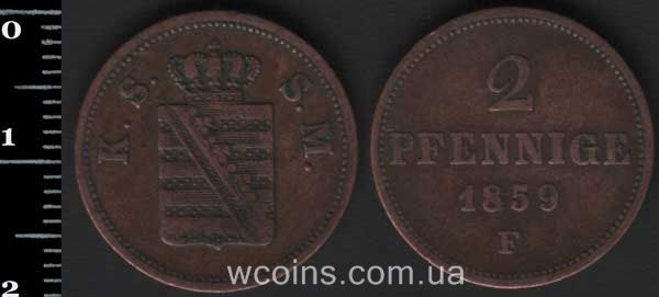 Монета Саксонія 2 пфеніга 1859