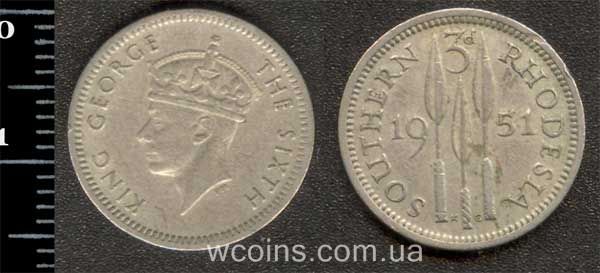 Монета Зімбабве 3 пенса 1951
