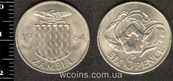 Монета Замбія 6 пенсів 1964