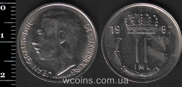 Монета Люксембург 1 франк 1987