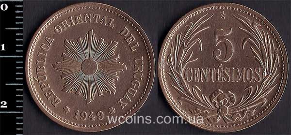 Монета Уругвай 5 сентесимо 1949
