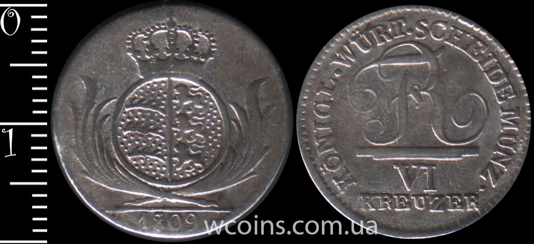 Монета Вюртемберг 6 крейцерів 1809